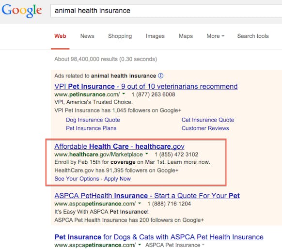 Healthcare.gov animal health insurance