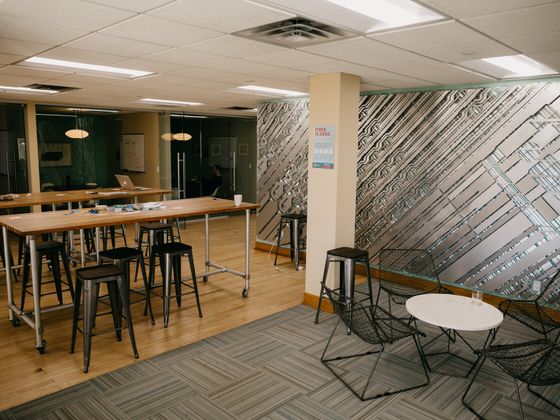 Flexible seating and desks, and private offices.