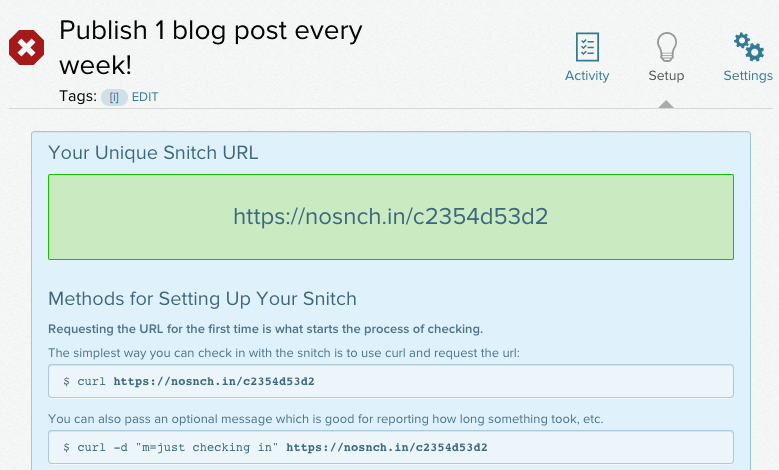 Snitch install page