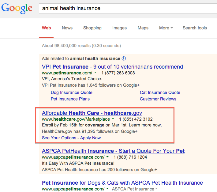 Healthcare.gov animal health insurance