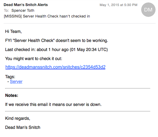 Example alert email