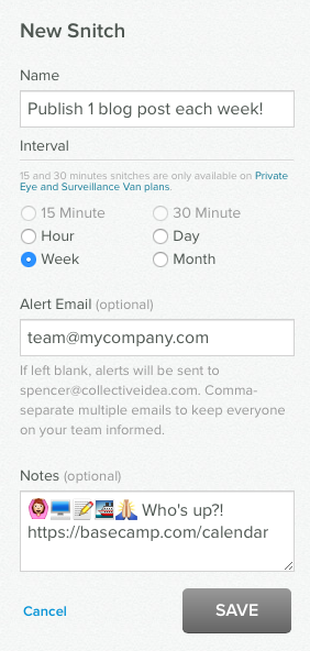 Creating a new snitch